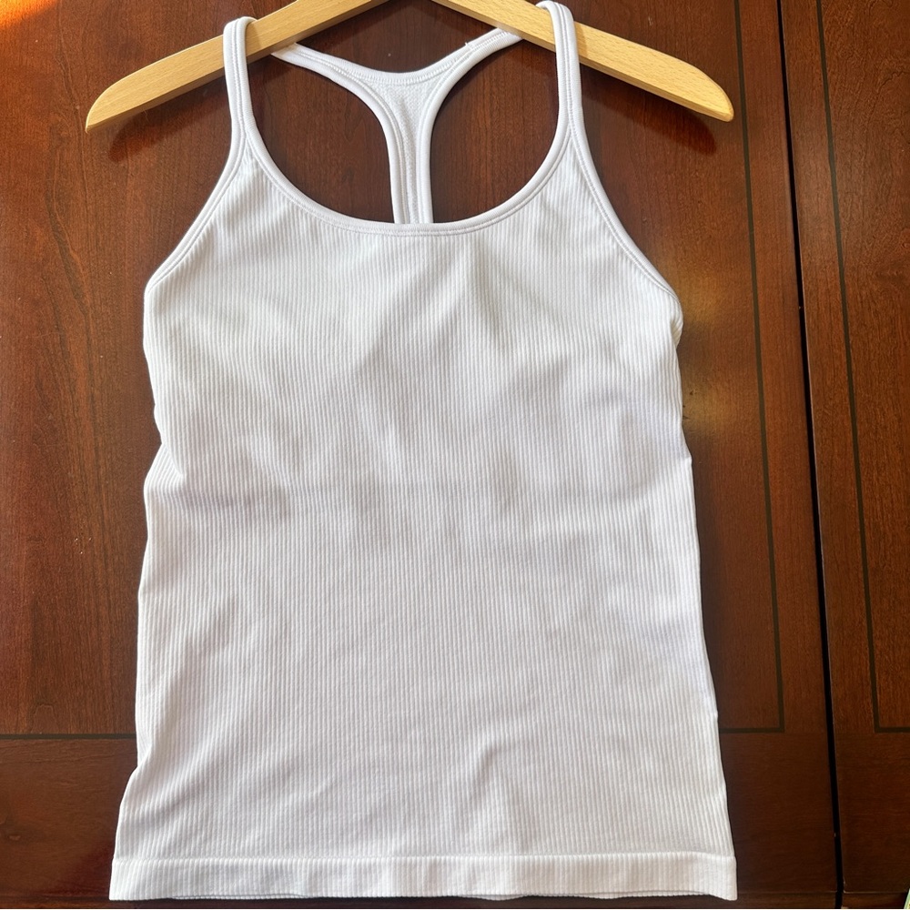Athleta White Ribbed Racerback Tank Top medium